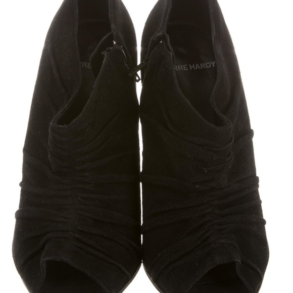 PIERRE Hardy Size 38.5 Black Suede Open-toe Ruched Ankle Booties - Picture 3 of 5